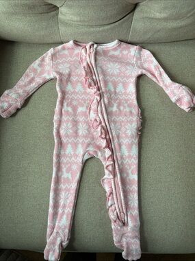 Posh Peanut Pink Winter Christmas Print Footed Pajama